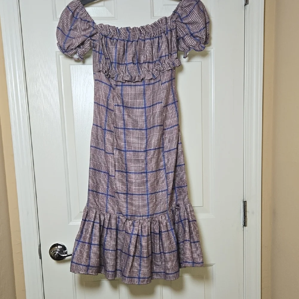 Y.SWAG SMALL & CLEVER Lil Off-Shoulder Midi Dress Naughty or Nice Plaid Flirty - Picture 3 of 10